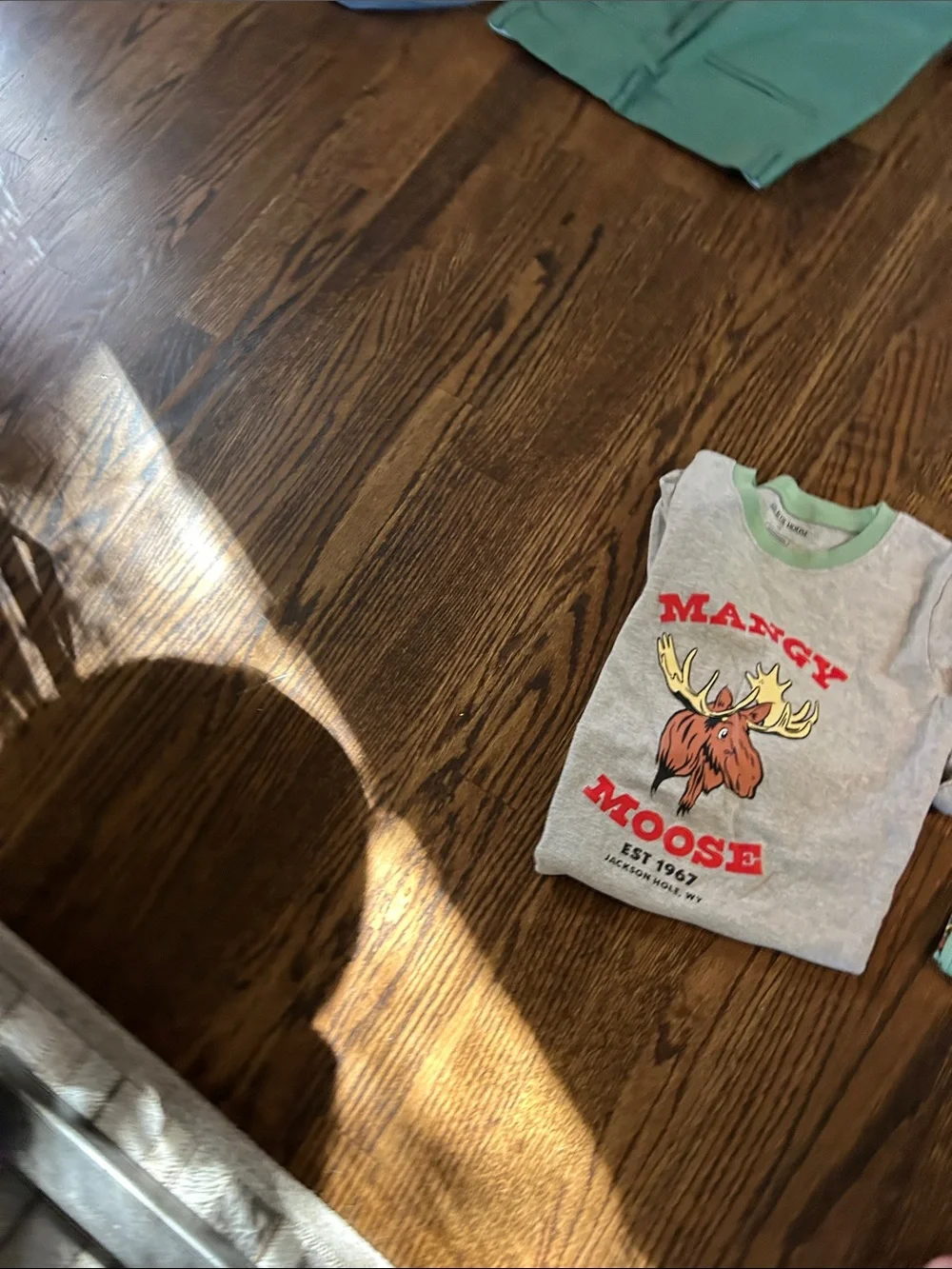 Kids Moose Graphic Pajama Set - Gray Top & Green Pants
